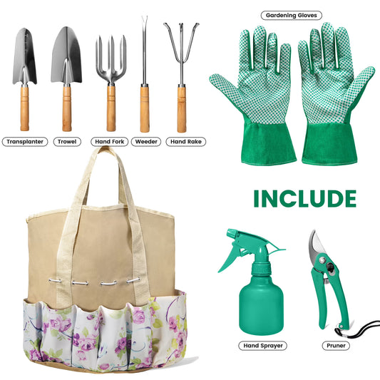 ALLJOY 9-Piece Garden Tools Set with Bag & Gloves