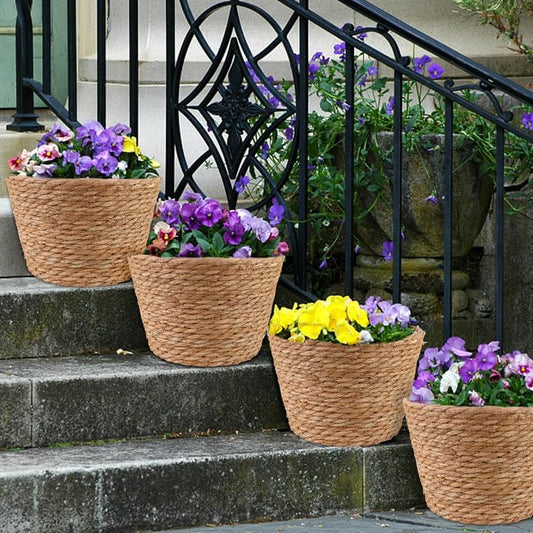 4-Piece Large Seagrass Planter Baskets with Plastic Lining