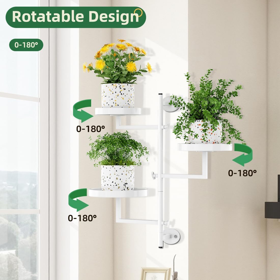 Rotating 3-Tier Window Plant Shelf Metal Plant Stand