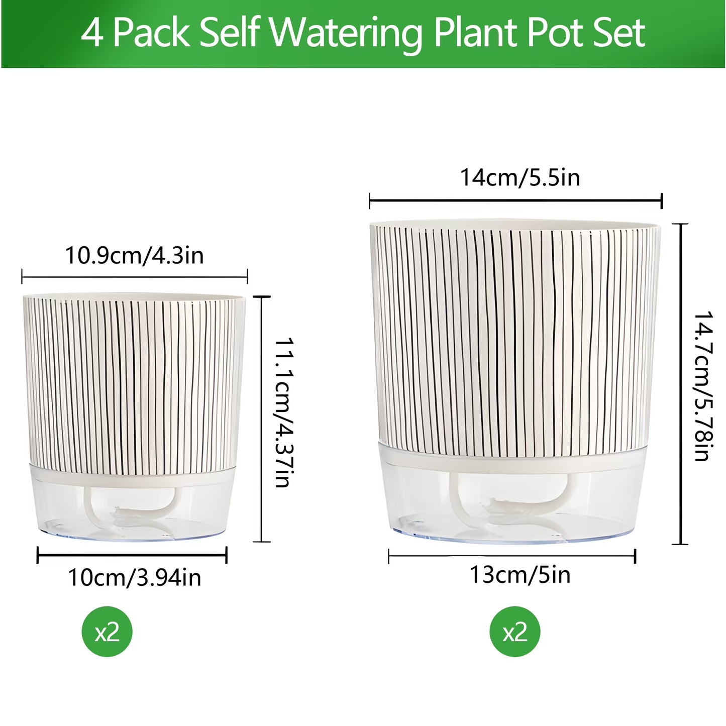 Samhe 4-Pack Self-Watering Planter Pots with Reservoir