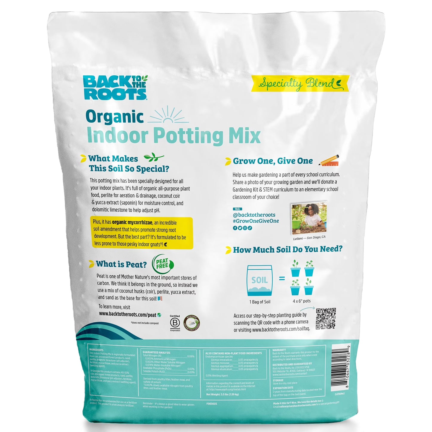 Back to the Roots Organic Indoor Potting Mix Specialty Blend (6 QT)