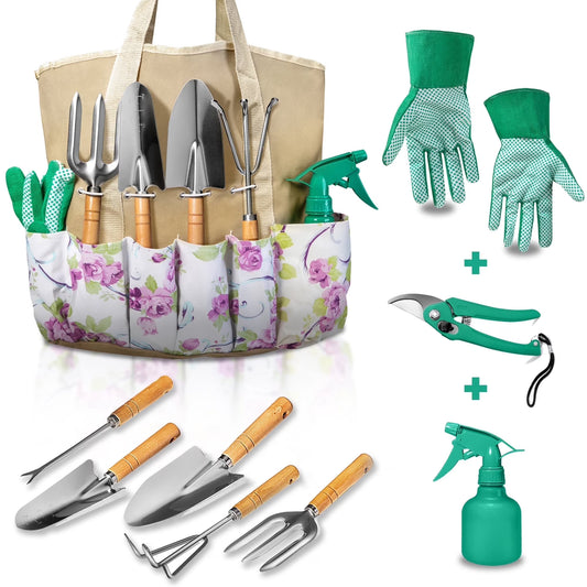 ALLJOY 9-Piece Garden Tools Set with Bag & Gloves