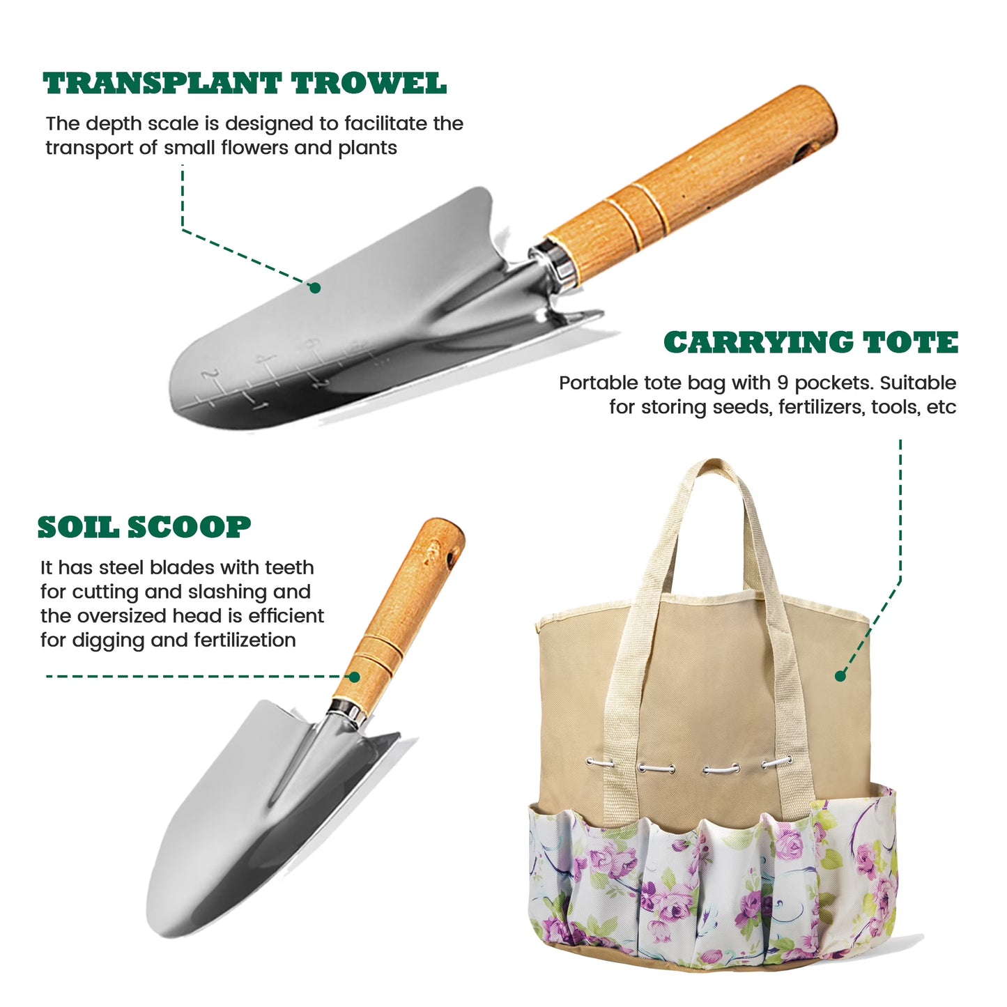 ALLJOY 9-Piece Garden Tools Set with Bag & Gloves