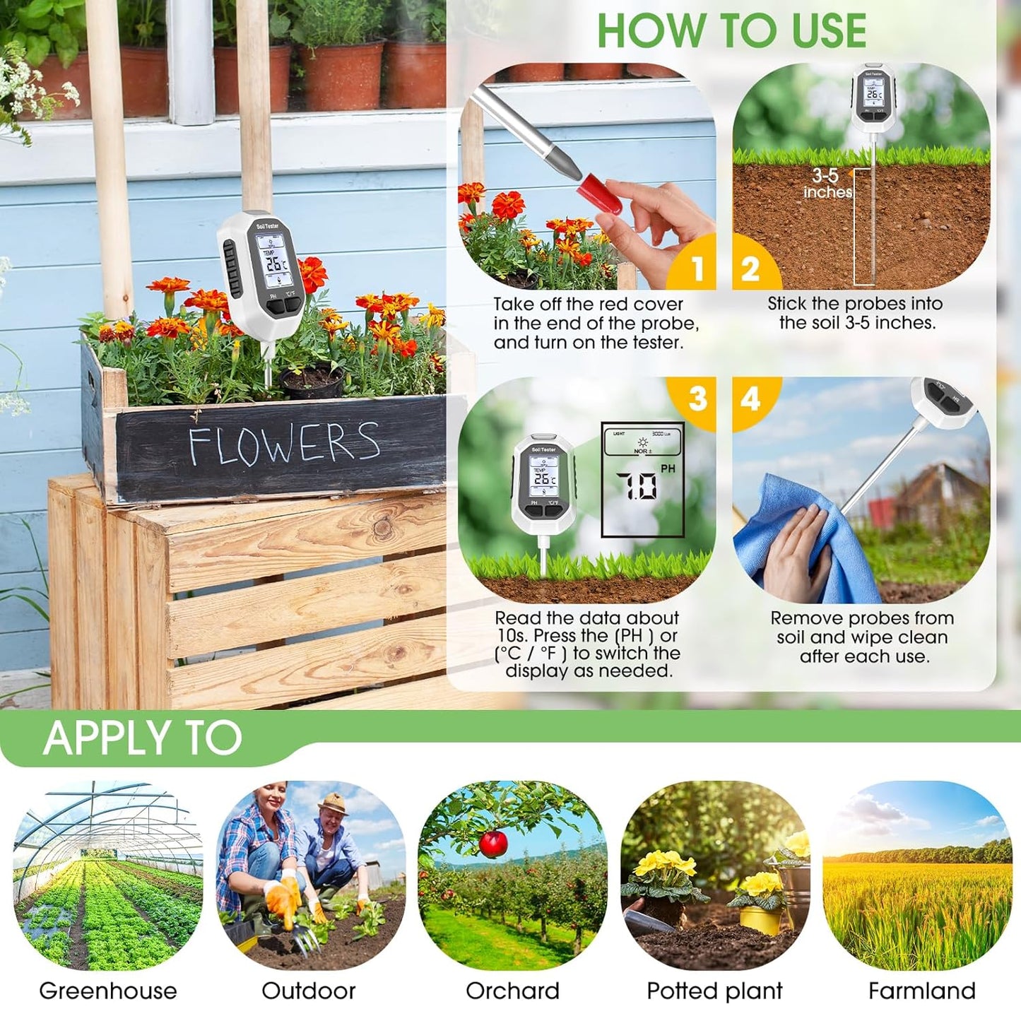 YAMRON 4-in-1 Digital Soil Moisture Meter