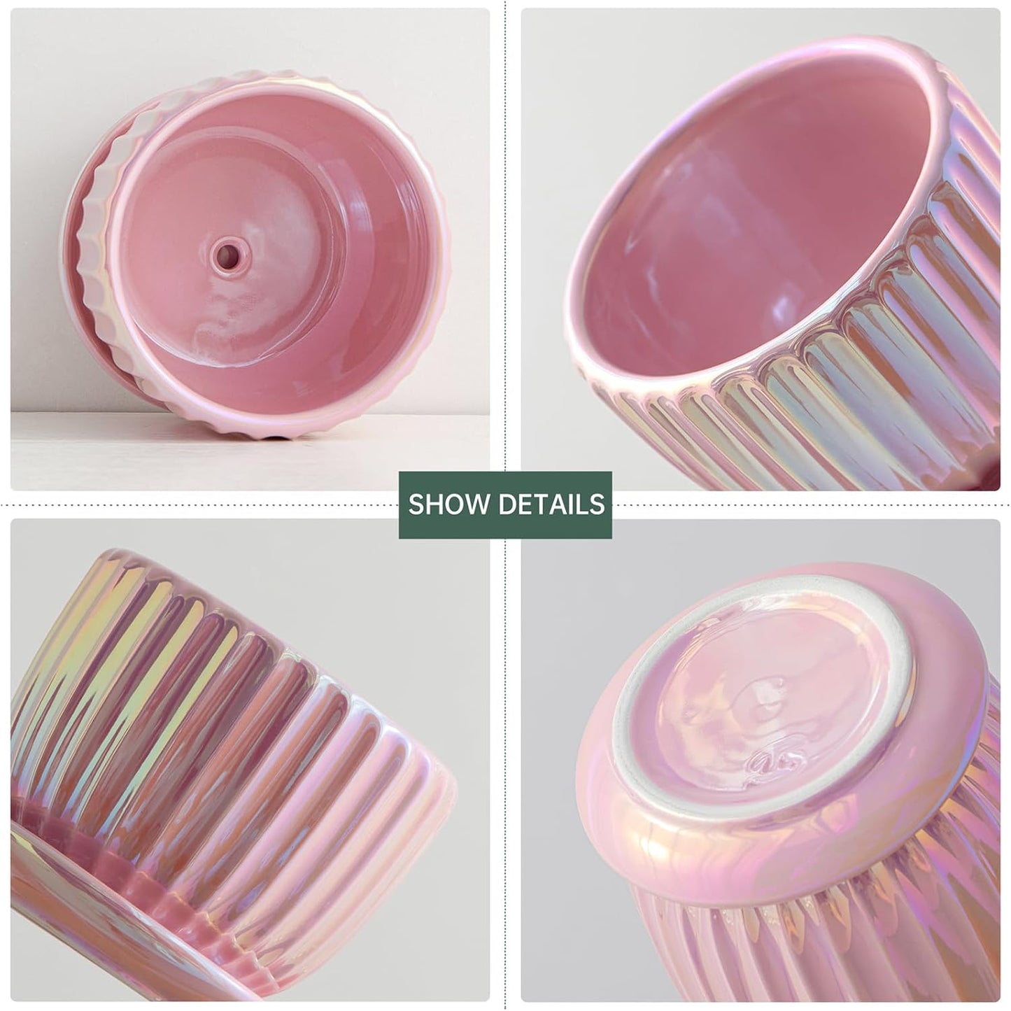 Ton Sin Pink Gold Ceramic Flower Pots Set of 3 with Saucers
