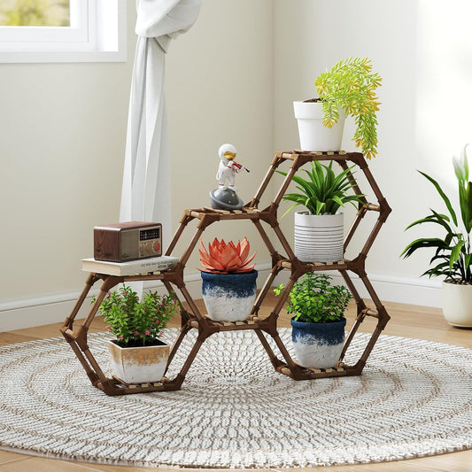 Tikea 7-Tier Hexagonal Corner Wooden Plant Stand
