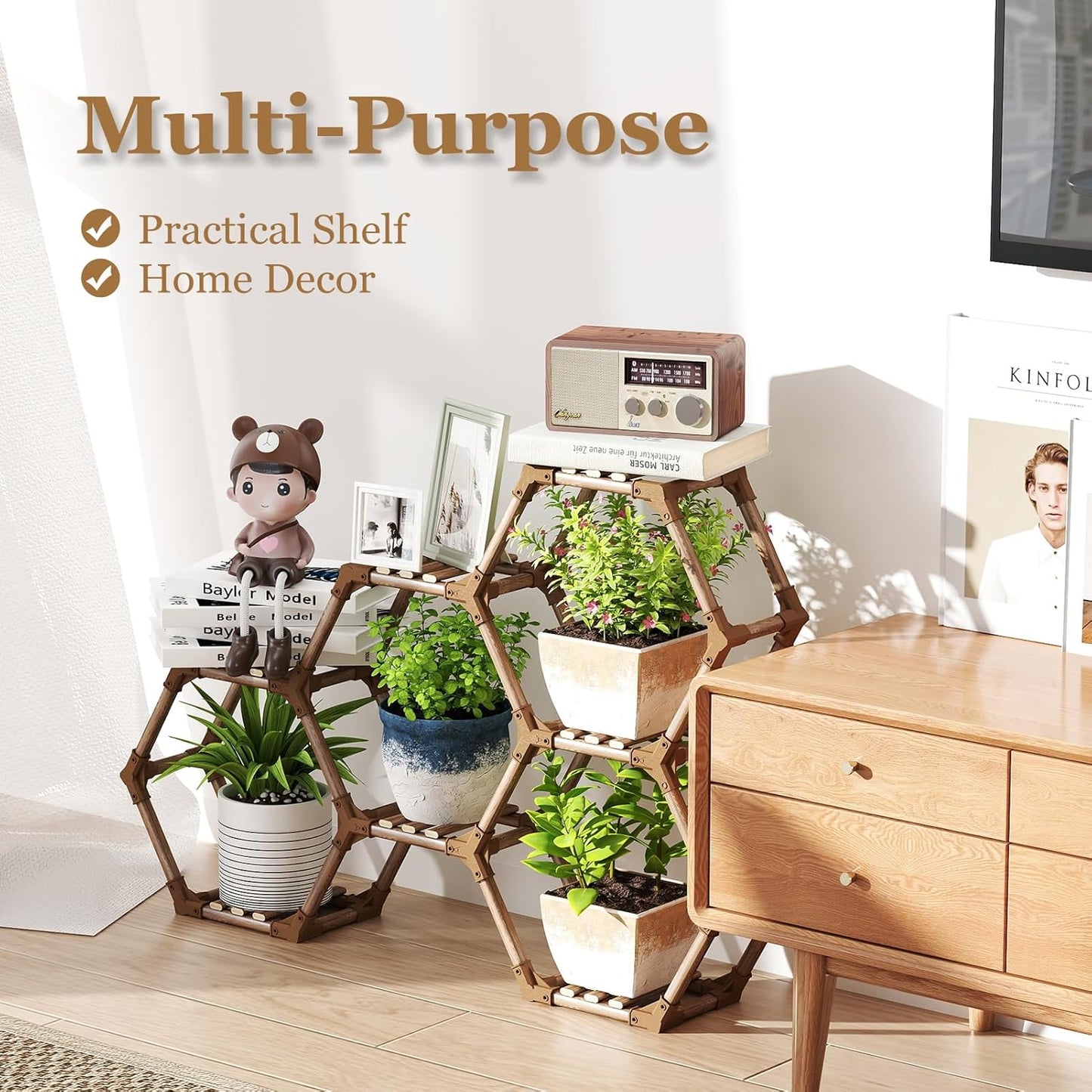 Tikea 7-Tier Hexagonal Corner Wooden Plant Stand