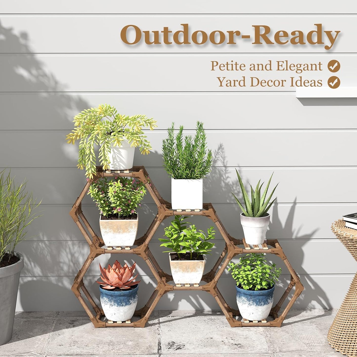 Tikea 7-Tier Hexagonal Corner Wooden Plant Stand