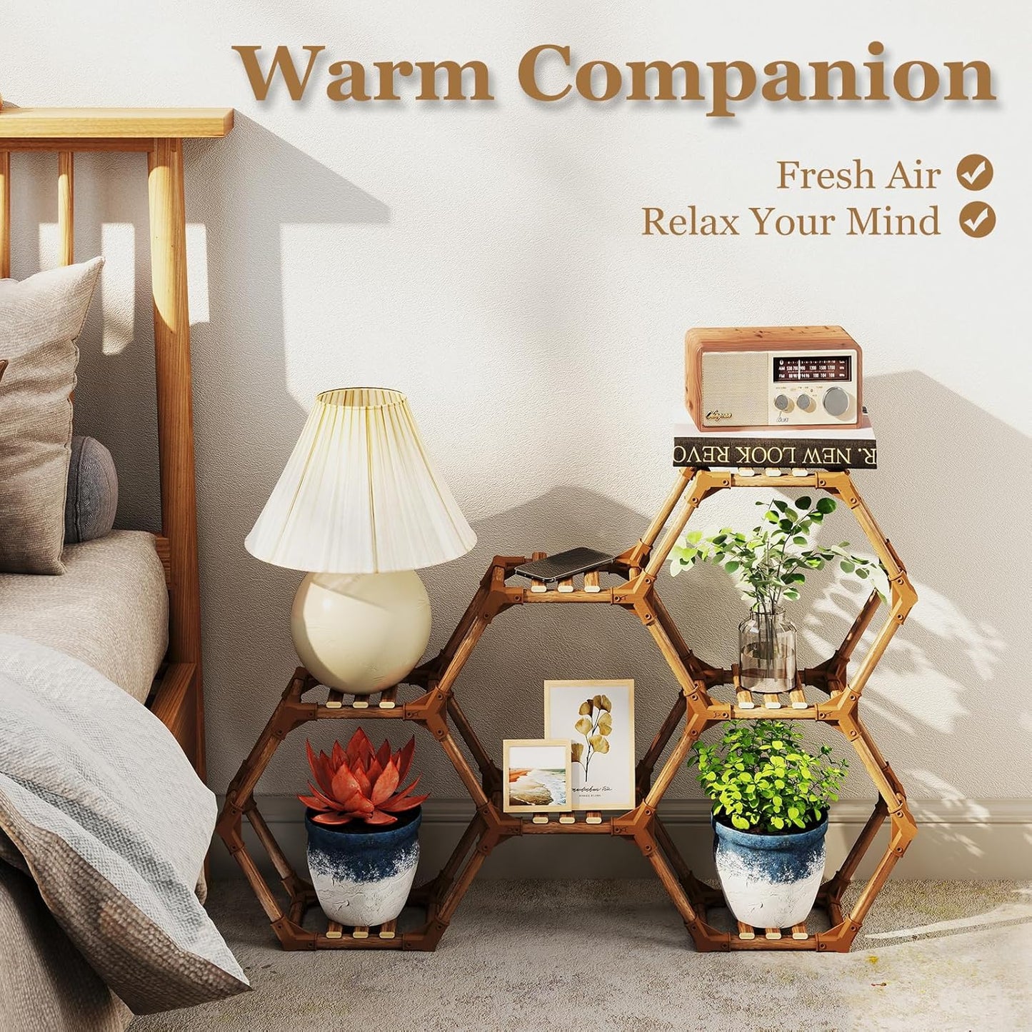 Tikea 7-Tier Hexagonal Corner Wooden Plant Stand