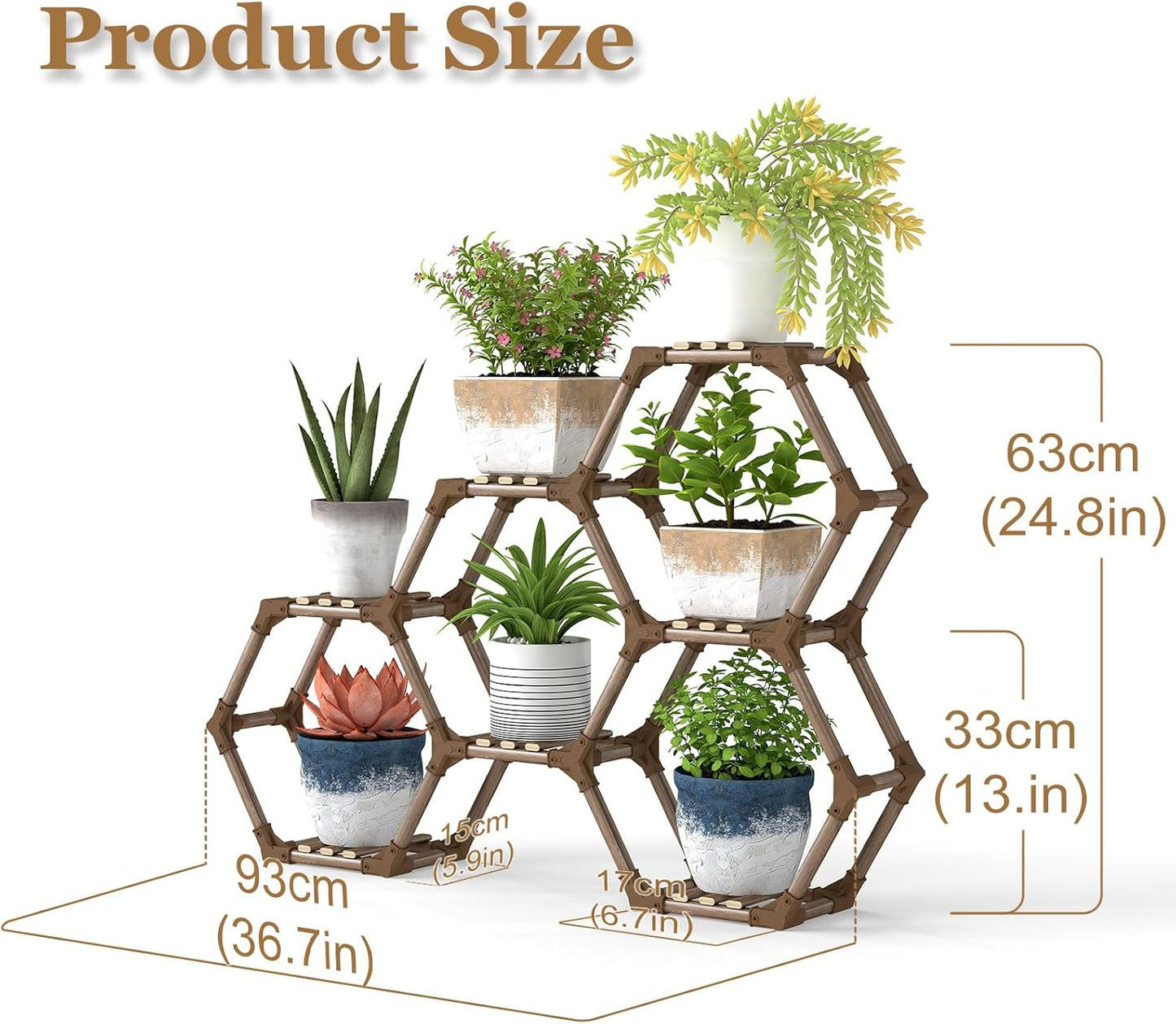 Tikea 7-Tier Hexagonal Corner Wooden Plant Stand
