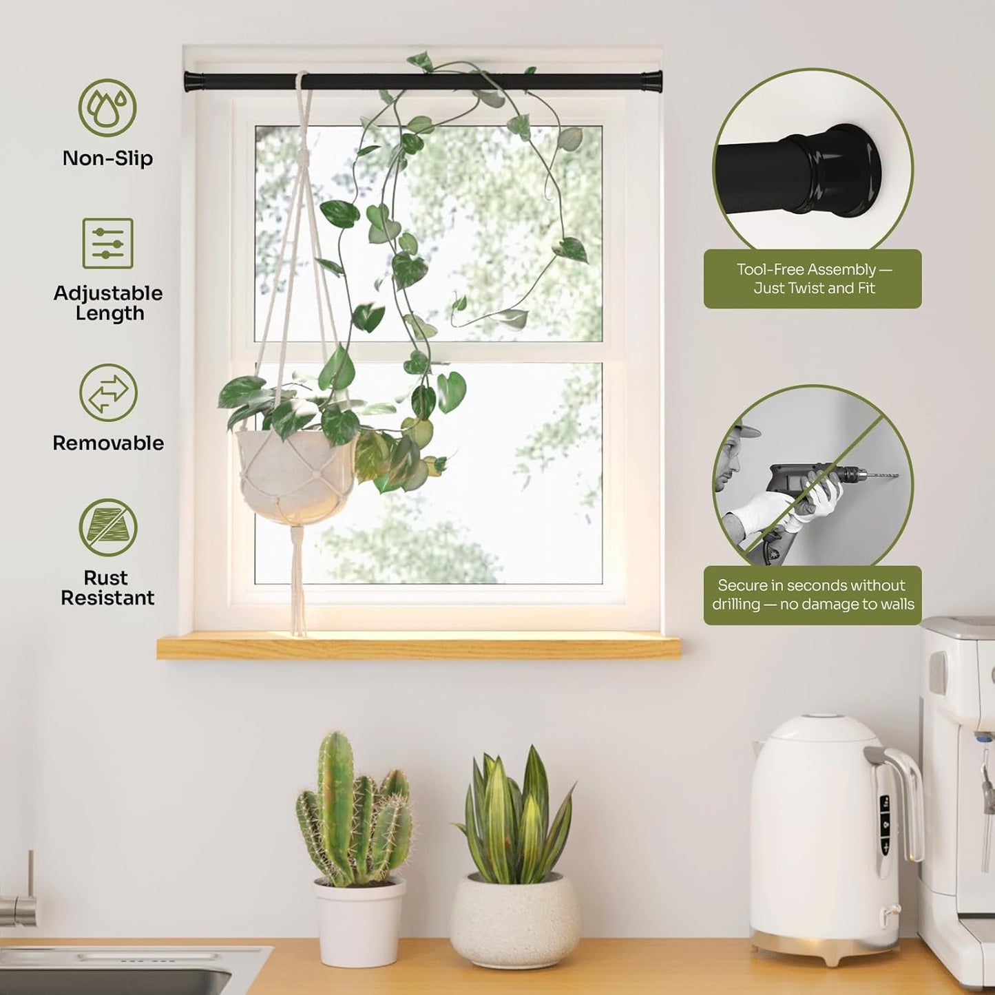 Bamworld Adjustable Window Plant Hanger for Indoor Plants