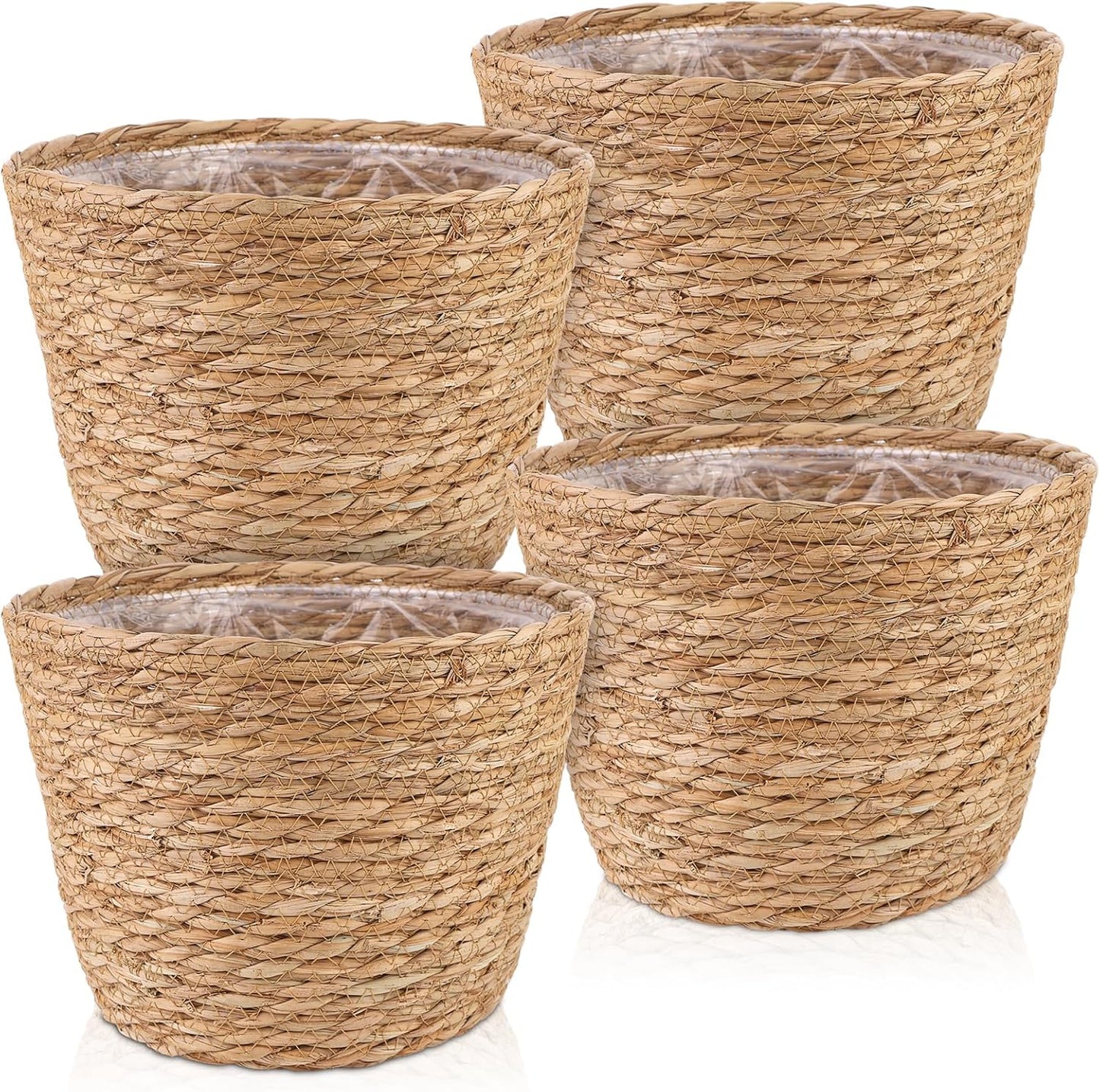 4-Piece Large Seagrass Planter Baskets with Plastic Lining