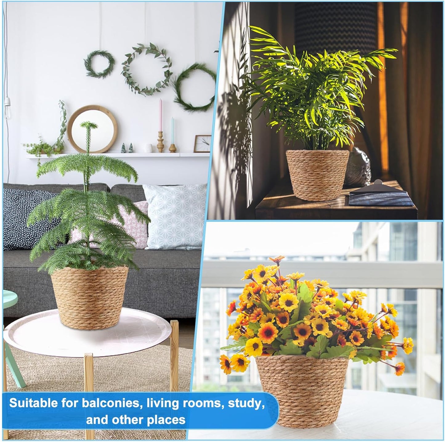 4-Piece Large Seagrass Planter Baskets with Plastic Lining