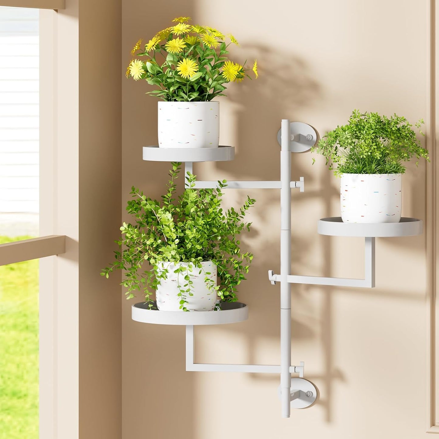 Rotating 3-Tier Window Plant Shelf Metal Plant Stand