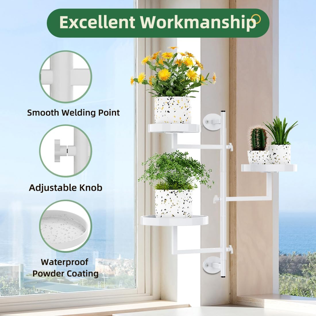 Rotating 3-Tier Window Plant Shelf Metal Plant Stand