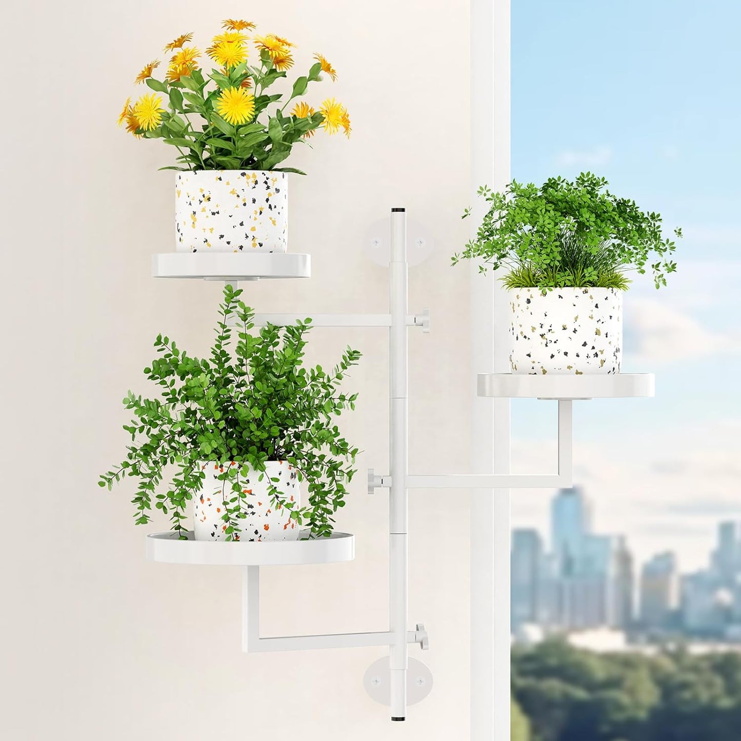 Rotating 3-Tier Window Plant Shelf Metal Plant Stand